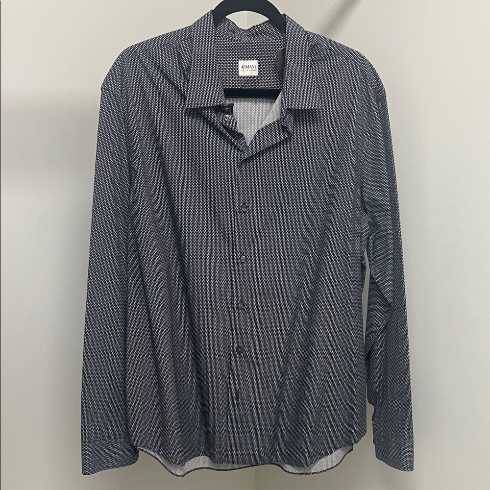 Armani Collezioni Navy Casual Button-Down Shirt With Tiangle Print